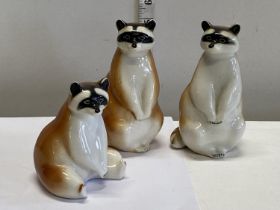 Three racoon Russian Lomonosov figurines