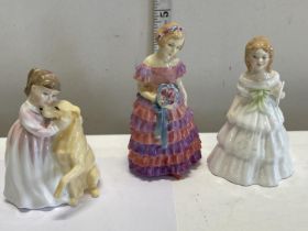 Three assorted Royal Doulton figurines including The little Bridesmaid