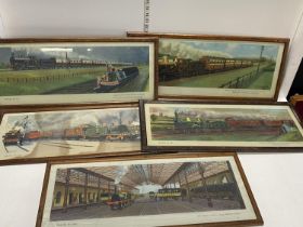 Five framed C.D Hamilton Ellis railway related prints, shipping unavailable