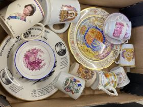 A job lot of assorted commemorative wares including Queen Victoria, shipping unavailable