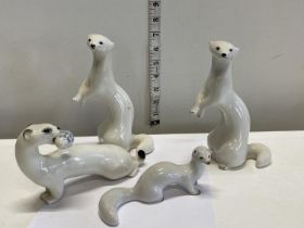 Four Russian Lomonosov Weasel figurines