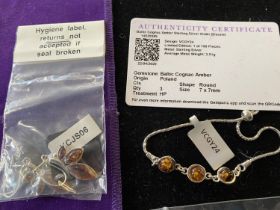 Two pairs of silver and Baltic cognac amber earrings