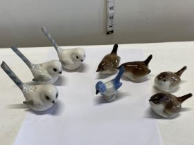 Eight Russian Lomonosov bird figurines
