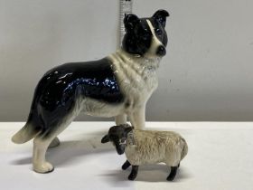 A ceramic collie and ram figurine