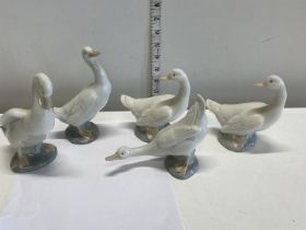 Five Nao goose figurines