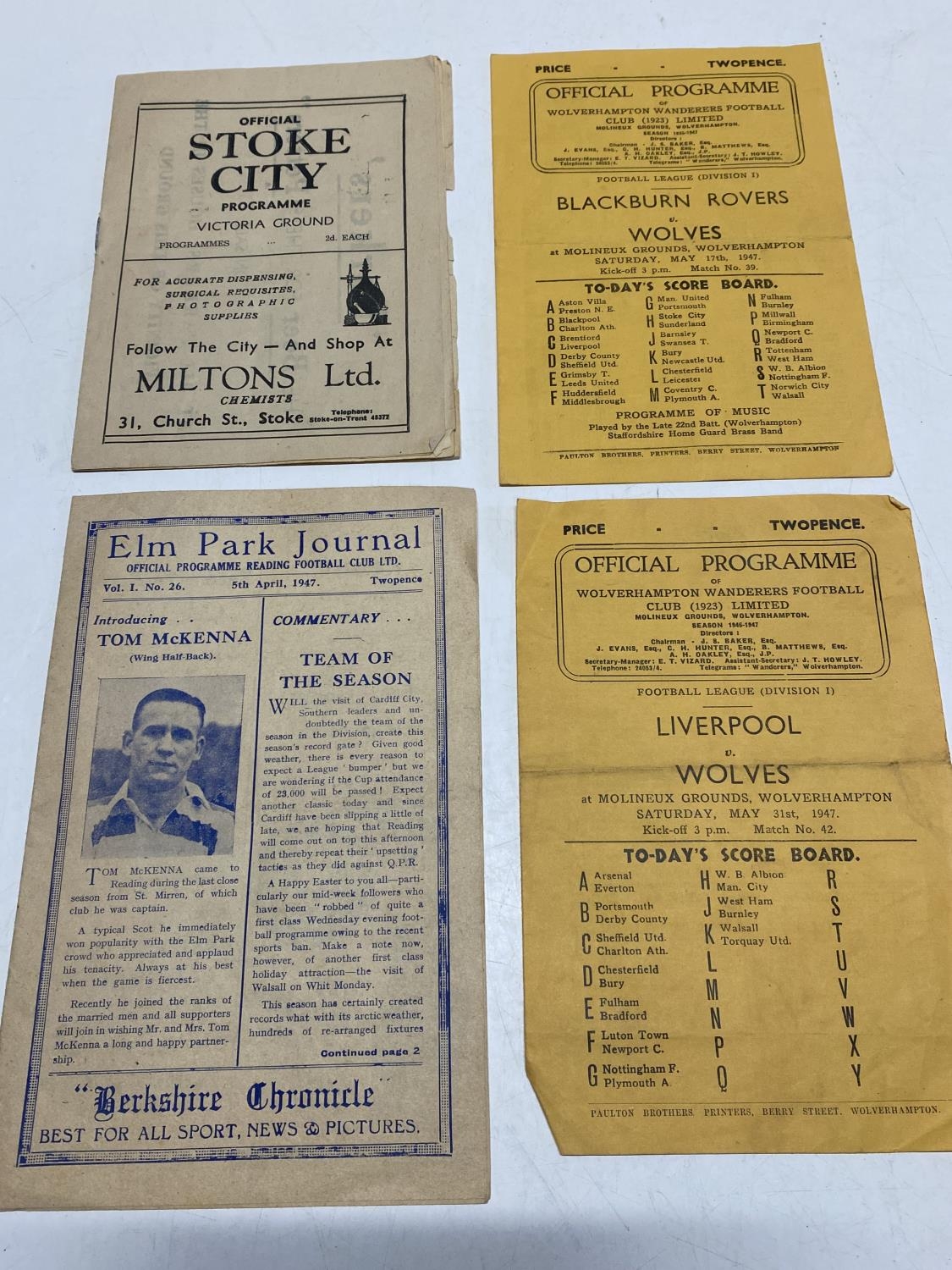 A selection of 1940's football programmes