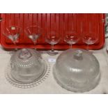 A selection of vintage glass ware including glass cake domes, shipping unavailable