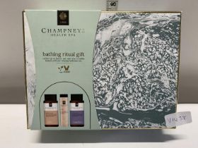 A boxed Champneys health spa gift set