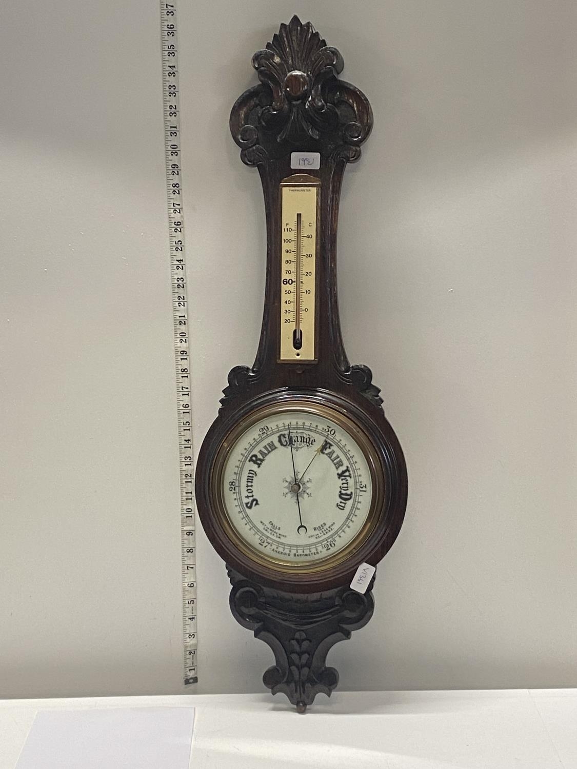 A vintage mahogany banjo barometer, L92cm shipping unavailable