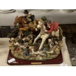 A large resin figural group on wooden plinth by Micheal Angelo shipping unavailable