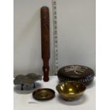 A selection of assorted collectables including a MOP inlaid Oriental box
