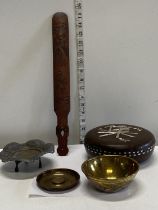 A selection of assorted collectables including a MOP inlaid Oriental box