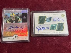 Two signed upper deck American football cards one of Brett Favre and Chad Pennington