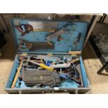 A vintage carpenters toolbox and contents of tools, shipping unavailable