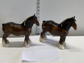 Two Beswick shire horse figurines