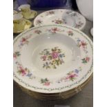 Three Minton Marlow pattern dinner plates and six Paragon Tay San soup bowls, shipping unavailable