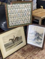 A selection of assorted framed artwork including signed Japanese watercolour, shipping unavailable