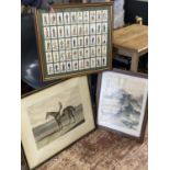 A selection of assorted framed artwork including signed Japanese watercolour, shipping unavailable