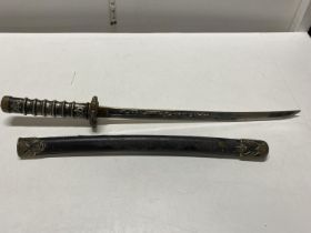 A reproduction Japanese style sword with scabbard, shipping unavailable