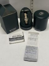 A boxed ladies Citizen Eco Drive Solar Tech wrist watch in working order