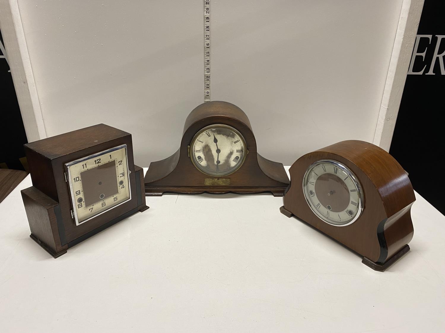 Three assorted vintage mantle clocks (sold as seen), shipping unavailable