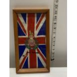 A framed hand sewn Royal Marines themed Union Jack, 29x26cm