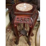 A vintage Chinese Rosewood planter stand with marble insert to top, H82cm