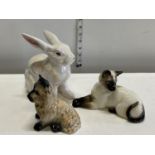 A Beswick Siamese cat, Sylvac dog and a ceramic rabbit