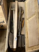 A wooden box and contents of vintage tools, shipping unavailable