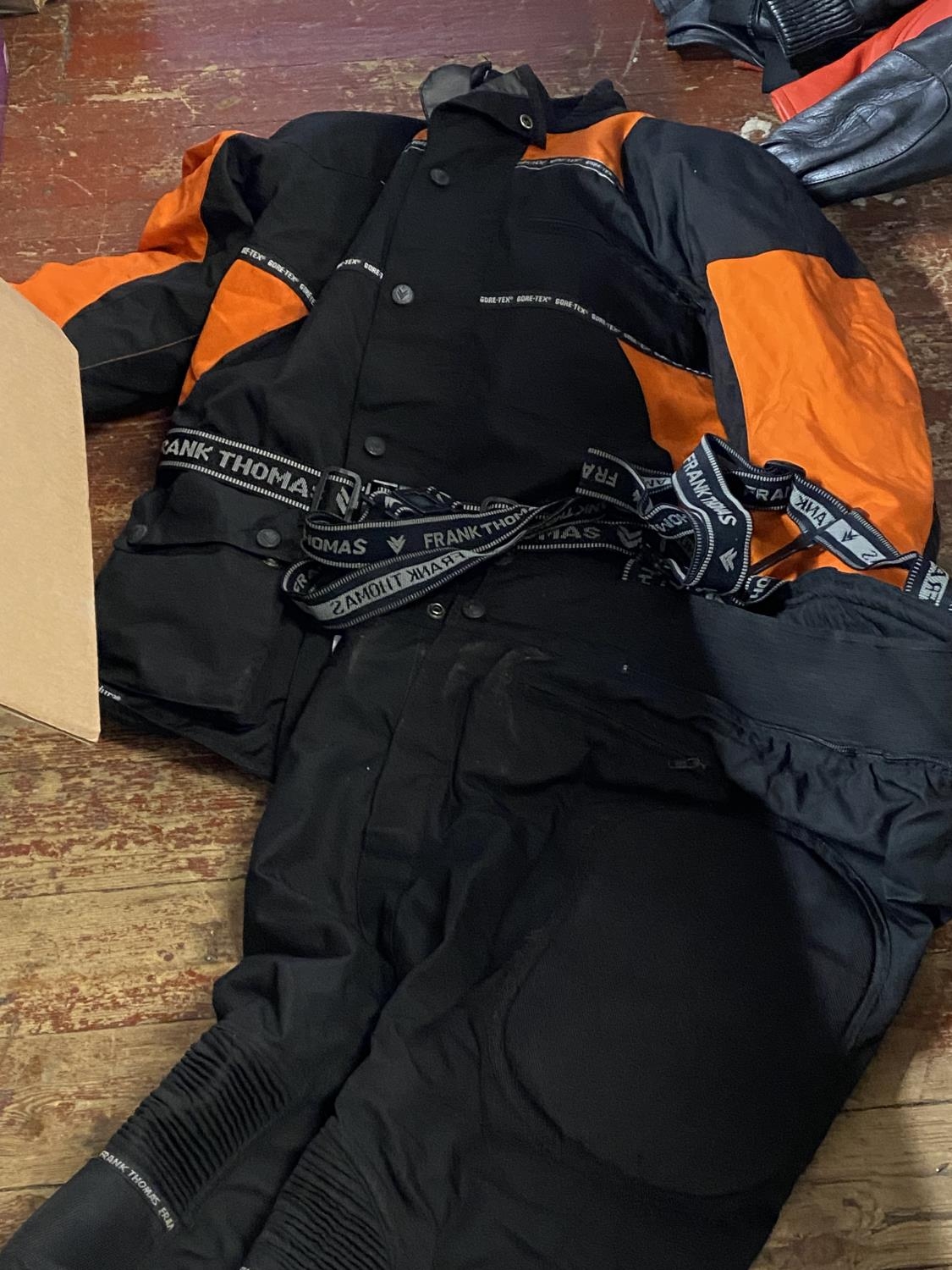 A set of Frank Thomas motorbike trousers and jacket size M