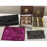 A selection of boxed handmade soap bars and evening bags