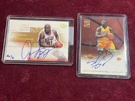 Two signed baseball cards Team Topps and Upper Deck, signed by Shaquille O'Neal, Dennis Rodman