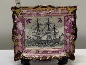 A early Victorian Sunderland luster ware plaque entitled 'Northumberland 74' 20x20cm