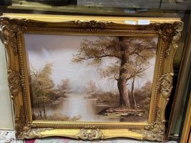 A gilt framed oil on canvas, shipping unavailable
