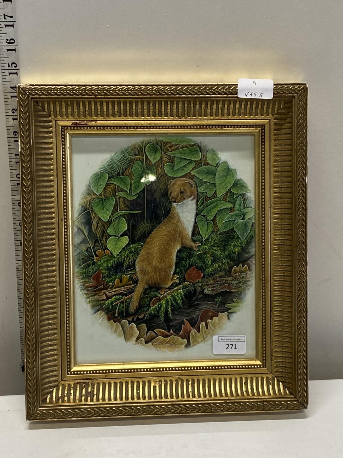 A gouash painting of a weasel in lush vegetation