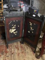 A antique wooden firescreen with applied decoration, shipping unavailable