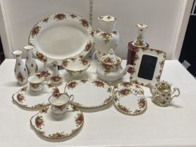 A large selection of Royal Albert Old Country Roses including a large vase H30cm, teapot, sandwich