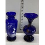 A Mary Gregory style blue vase and a Bohemian blue vase