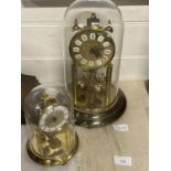 Two brass mantle clocks under domes, A/F, shipping unavailable