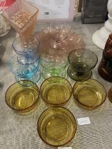 A selection of assorted vintage coloured glasswares, shipping unavailable