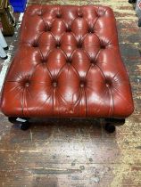 A vintage red leather Chesterfield footstool 70x50cm, shipping unavailable