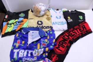 A selection of sports shirts and memorabilia. Sold as seen.