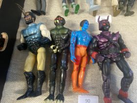 A selection of vintage action figures including Warriors of Synbion