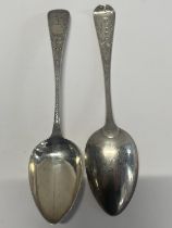 Two hallmarked for London Georgian spoons with etched design 78g