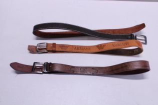 Three designer leather belts