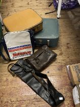 A selection of vintage luggage and gun case, shipping unavailable