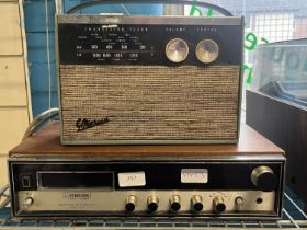 A vintage Ferguson 8-track player (powers up) and a Marconi radio (untested), shipping unavailable