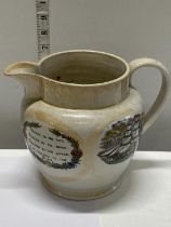 A 19th century Sunderland lusterware jug 'Health to the Sick, Honour to the Brave, Success to the