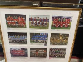 A large framed collage of football teams from the 1960's/70's. 105cm x 90cm. No shipping