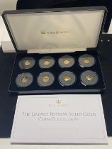 A limited edition solid 9ct gold coin set of eight coins. 8 grams total gold weight.
